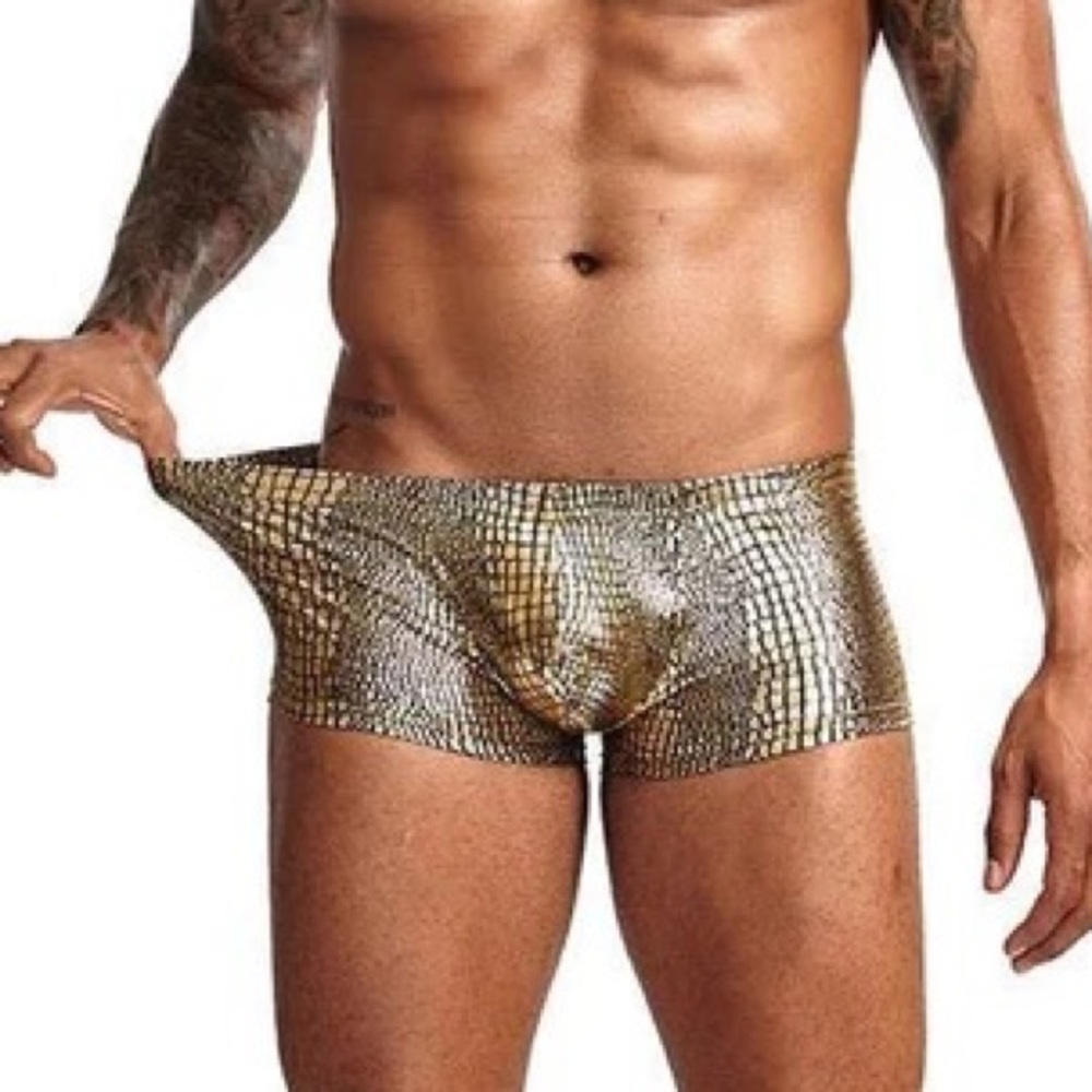 Mens Snake Skin Faux Leather Boxer Shorts Men U Convex Low Waist Male Un…